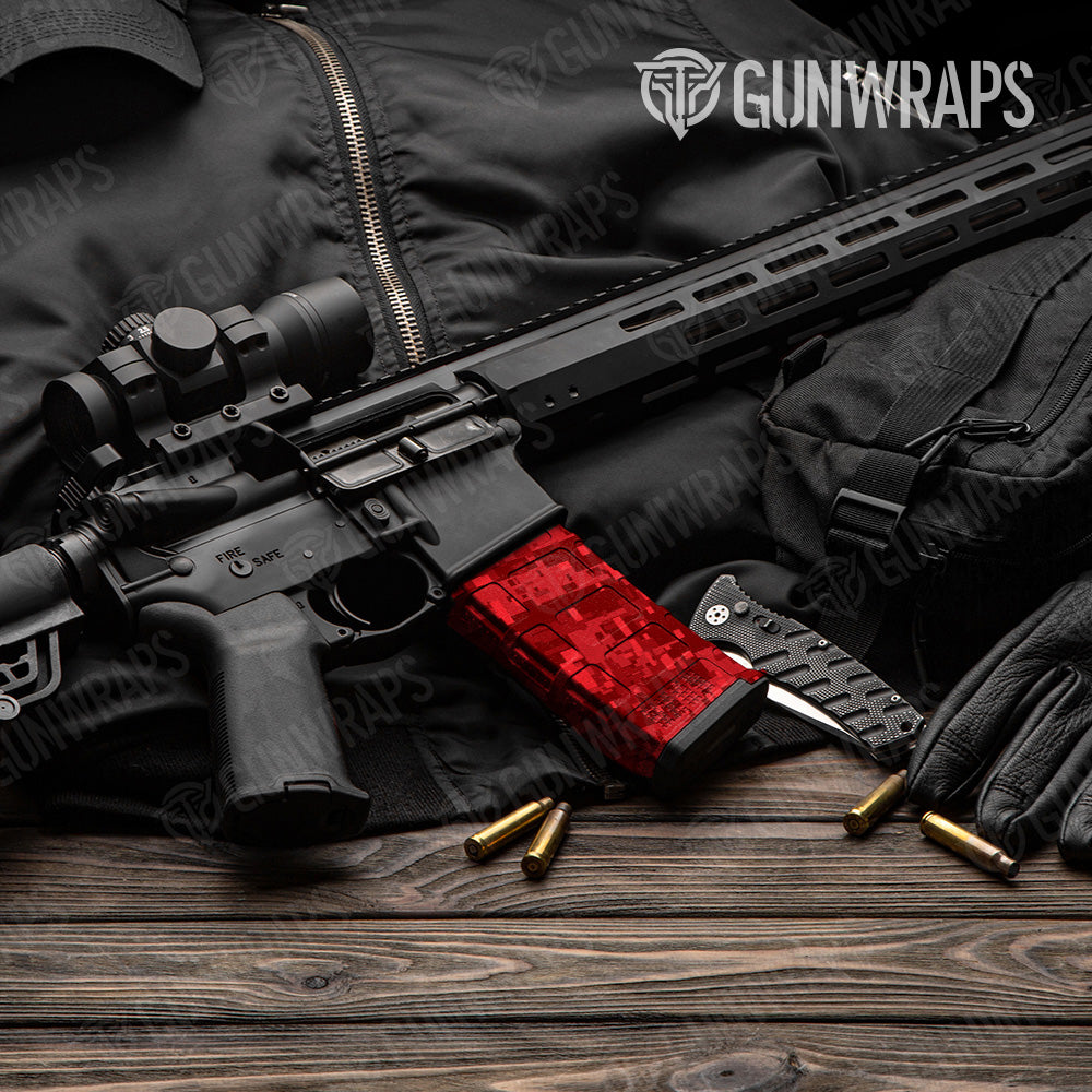 AR 15 Mag Digital Elite Red Camo Gun Skin Vinyl Wrap