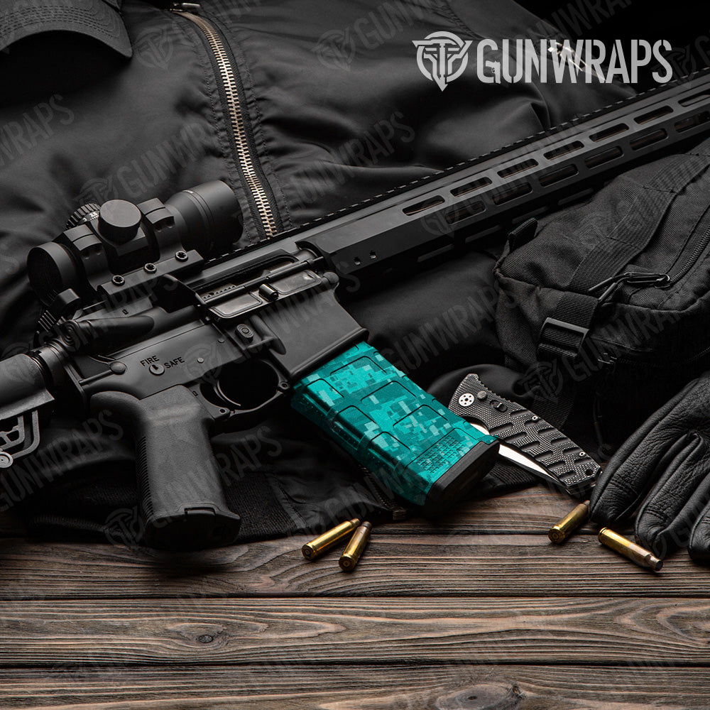 AR 15 Mag Digital Elite Tiffany Blue Camo Gun Skin Vinyl Wrap