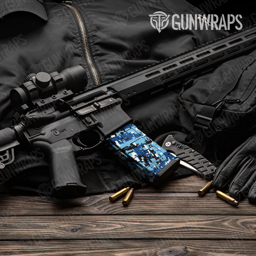 AR 15 Mag Digital Baby Blue Camo Gun Skin Vinyl Wrap Supply