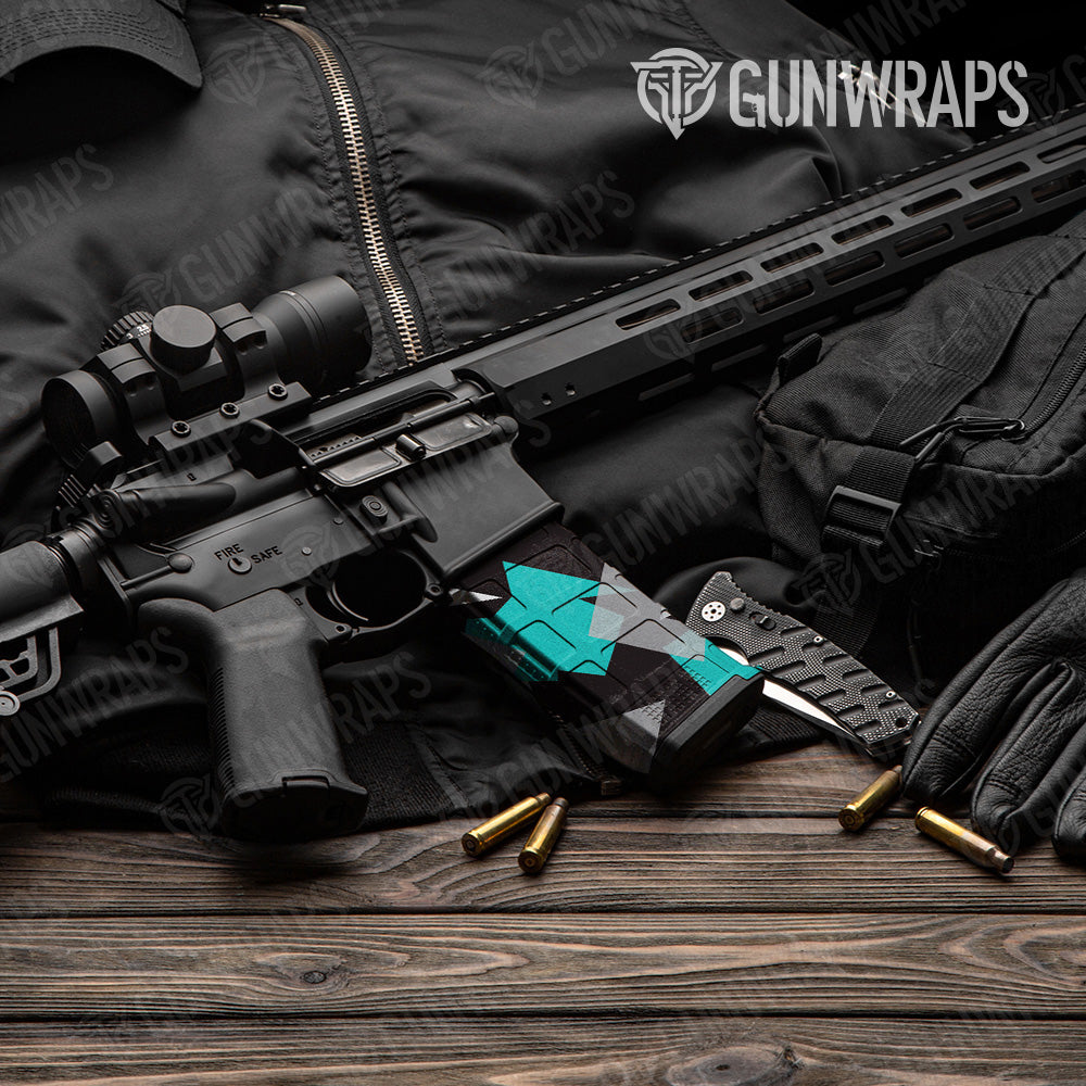 AR 15 Mag Shattered Tiffany Blue Tiger Camo Gun Skin Vinyl Wrap