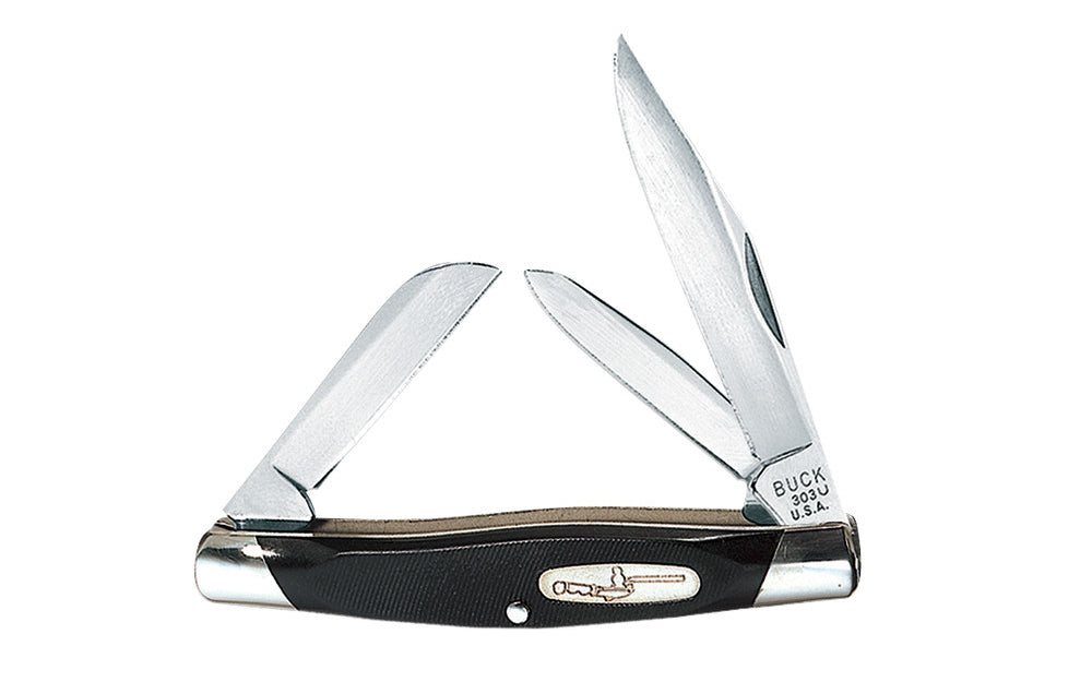 Buck Knives 303 Cadet Pocket Knife ~ Black with Nickel Silver Bolsters Supply