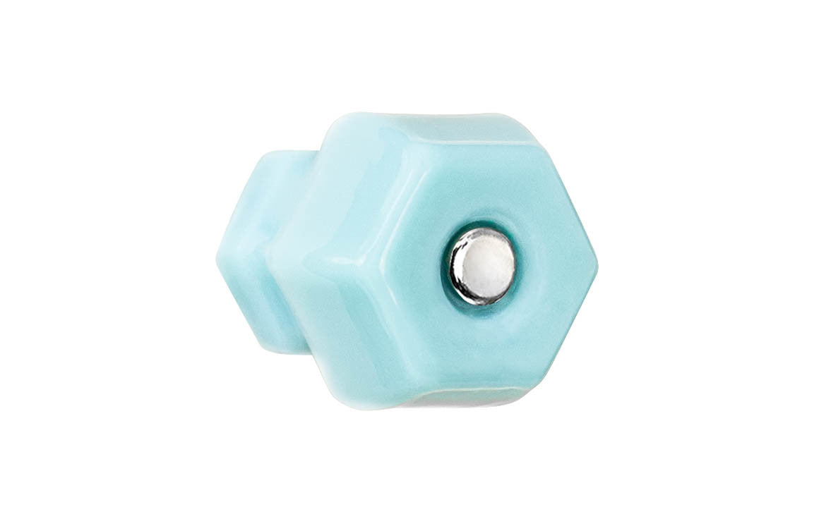 Classic Hexagonal Glass Cabinet Knob ~ Milk Blue