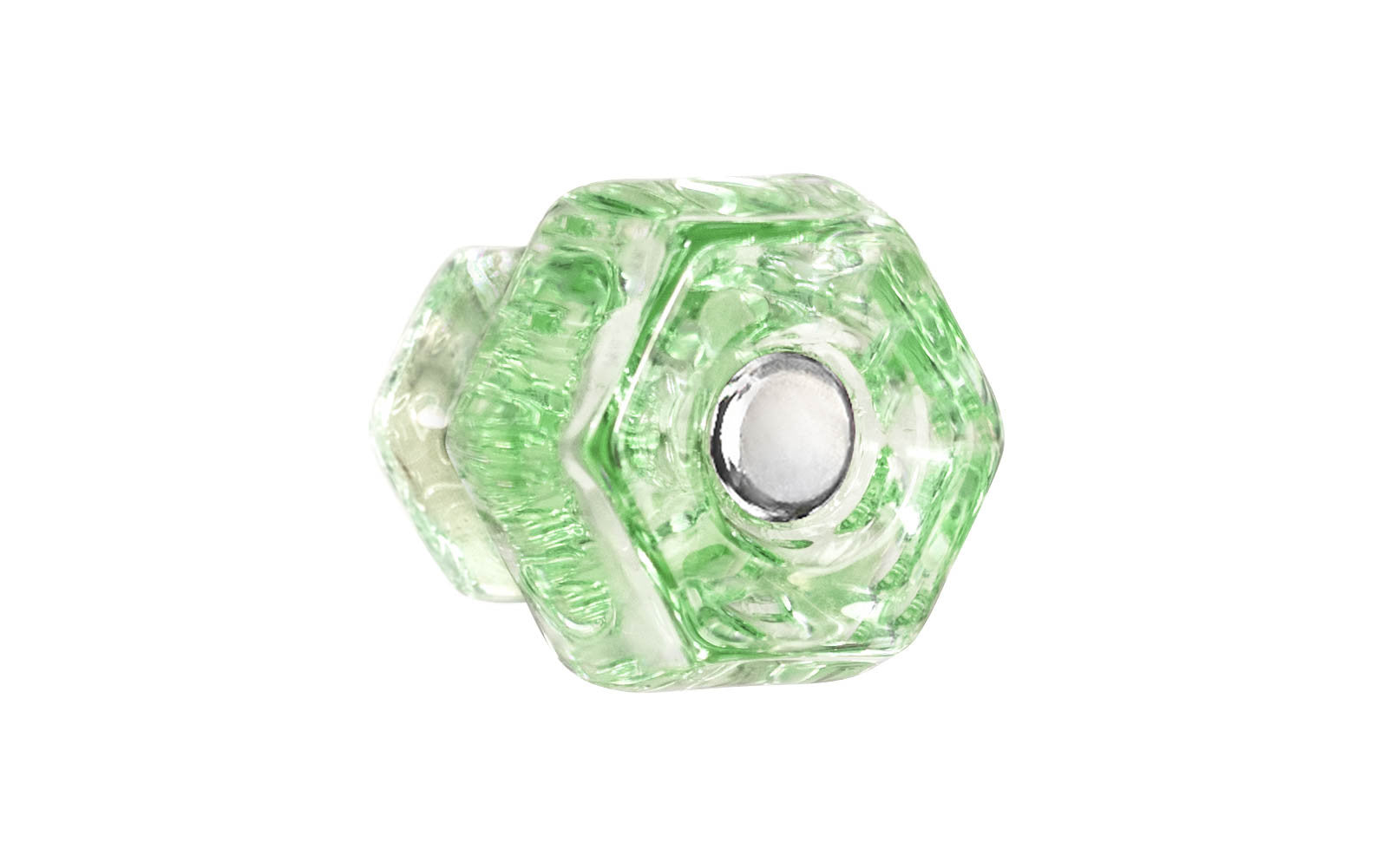 Classic Hexagonal Glass Cabinet Knob ~ Depression Green