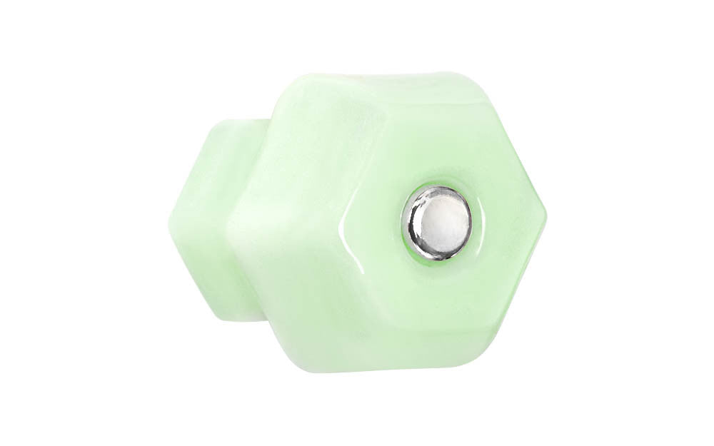 Classic Hexagonal Glass Cabinet Knob ~ Milk Green – Jade