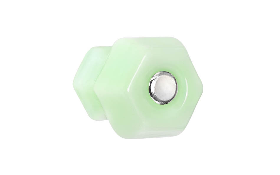 Classic Hexagonal Glass Cabinet Knob ~ Milk Green – Jade