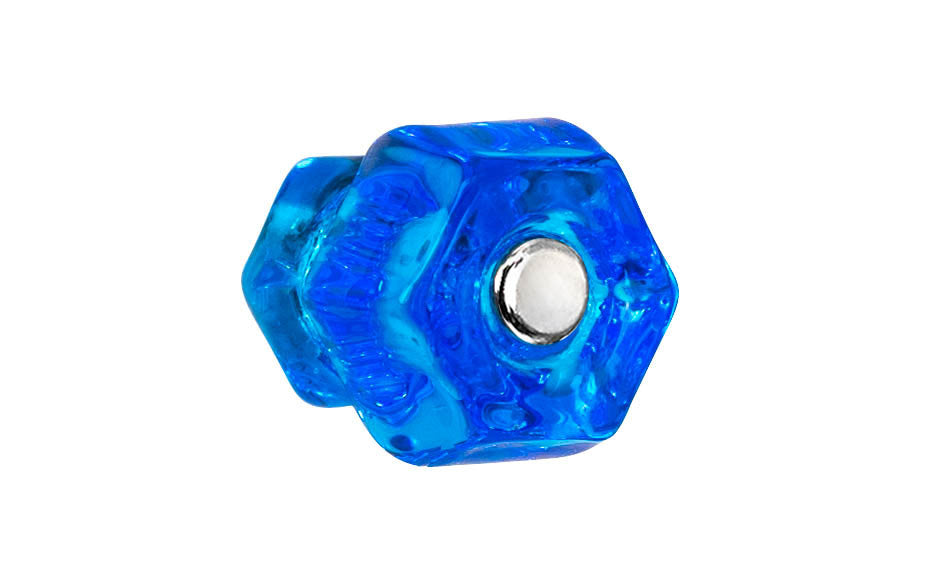 Classic Hexagonal Glass Cabinet Knob ~ Peacock Blue