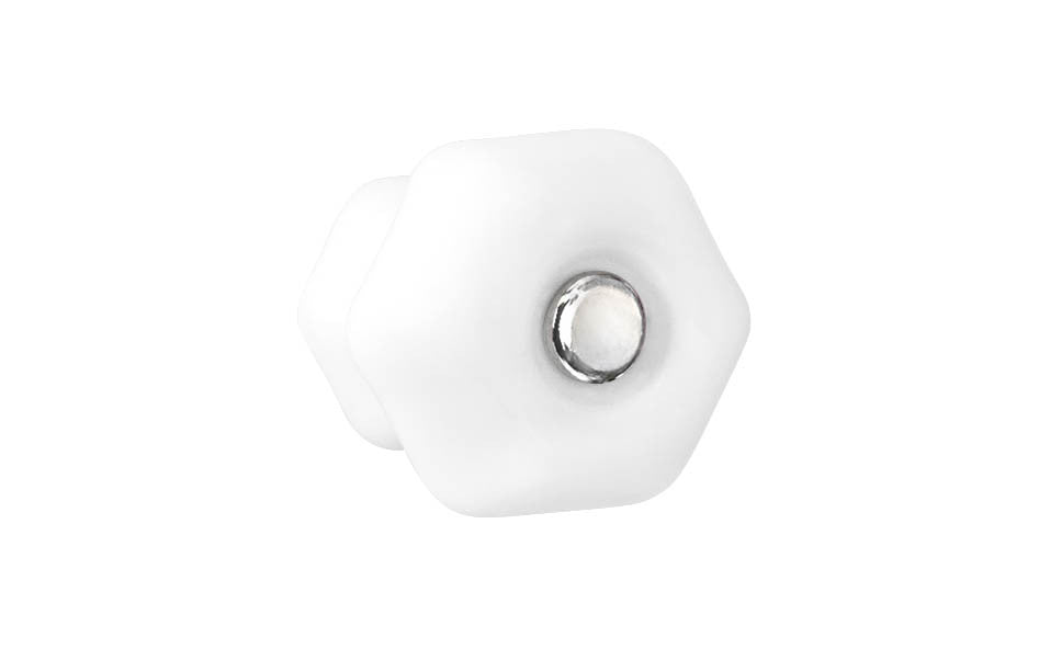 Classic Hexagonal Glass Cabinet Knob ~ White