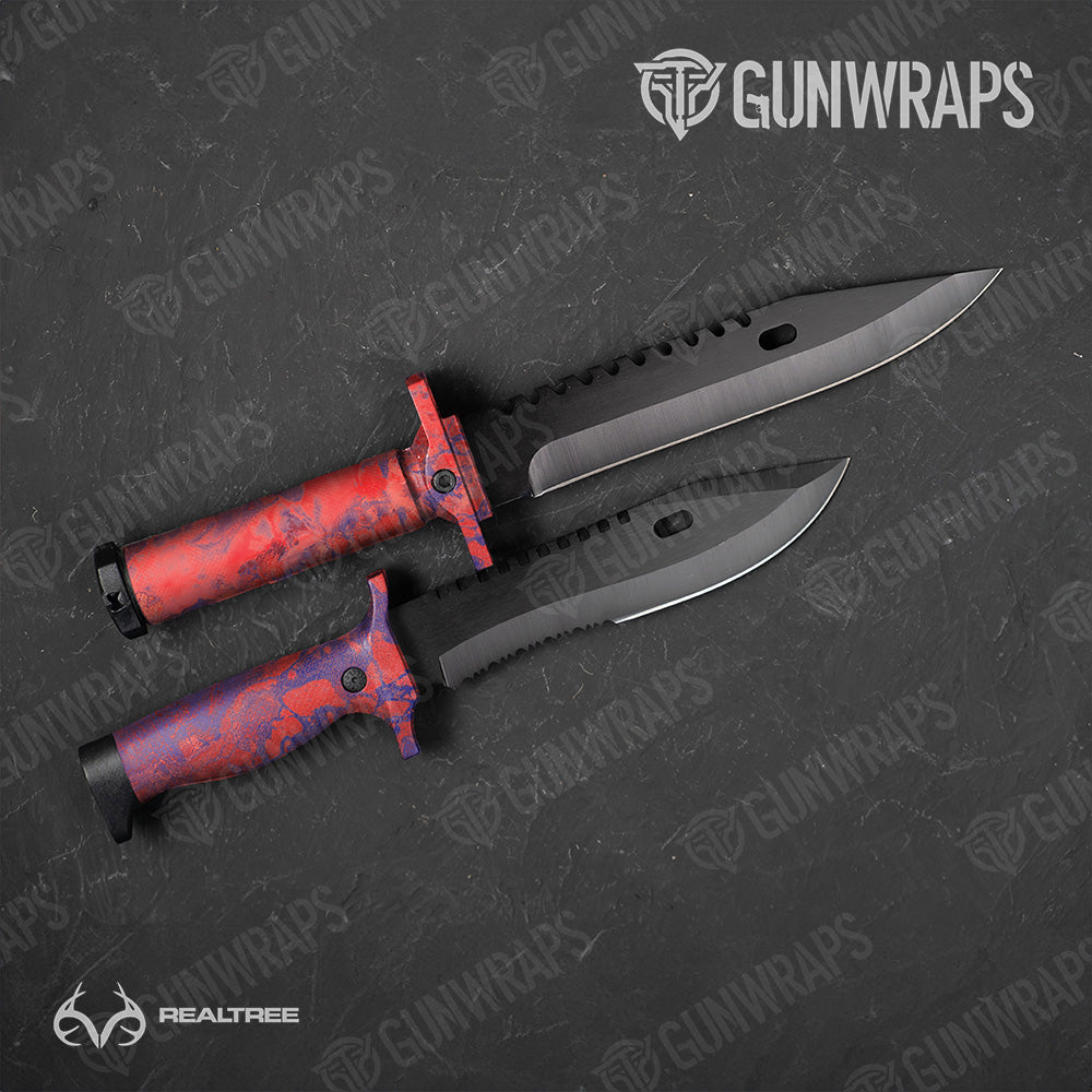 Knife Realtree WAV3 Red Blue Camo Gear Skin Vinyl Wrap Hot on Sale