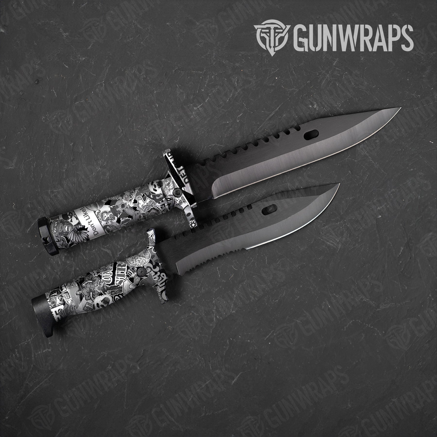 Knife Sticker Bomb Grey Gear Skin Vinyl Wrap